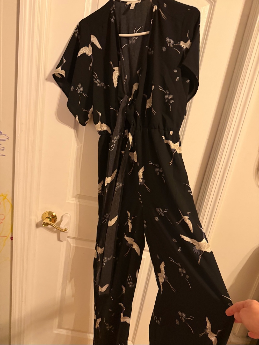 Leith Black Jumpsuit with White Crane Print